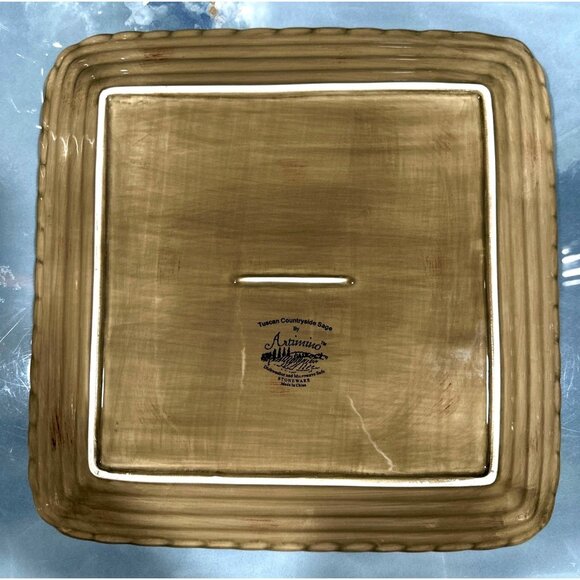 Artimino Tuscan Countryside Sage Stoneware Square 2 Plates Set - Picture 2 of 8